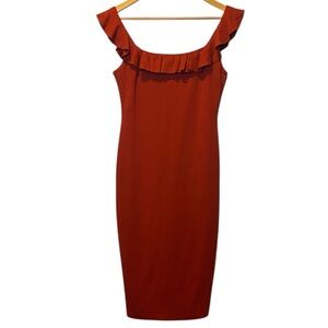 Bailey 44 Anthropologie Wild Swan Ruffle Dress Women’s Medium Red Stretch Knit